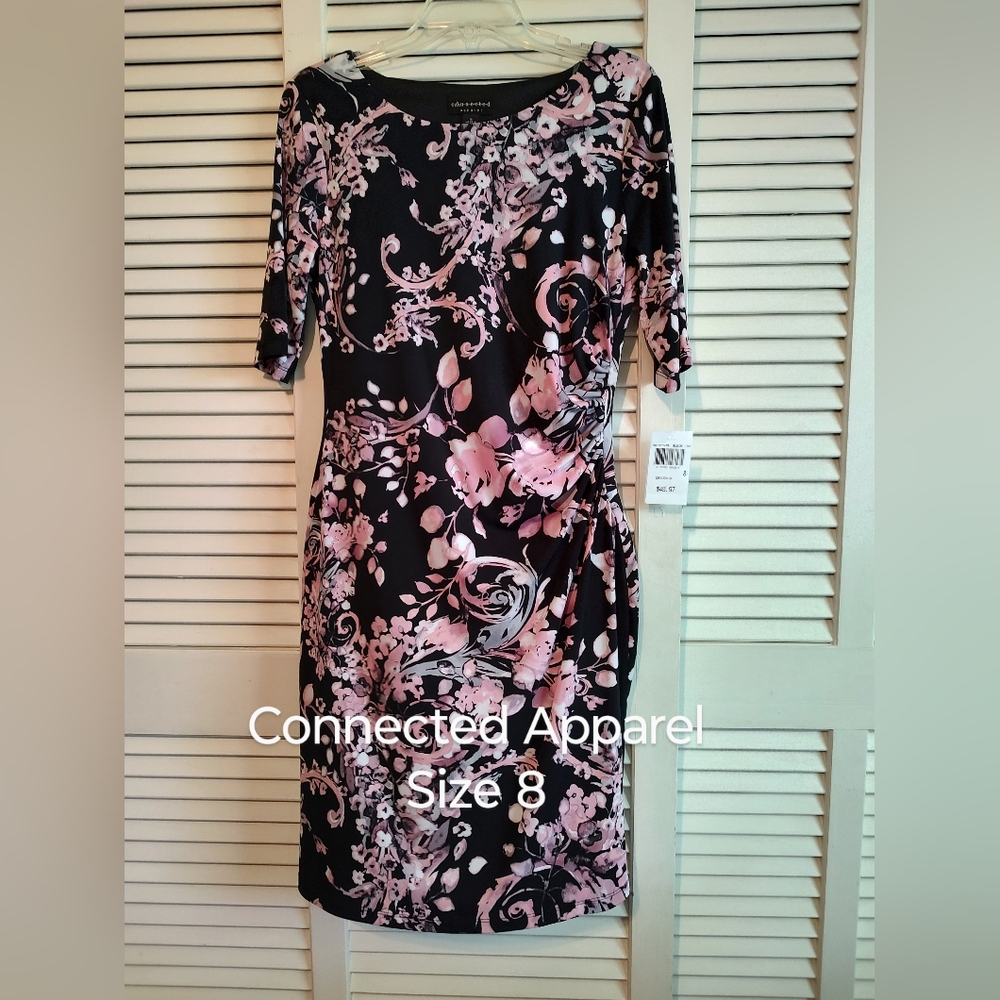 Connected Apparel Black and Pink Floral Dress